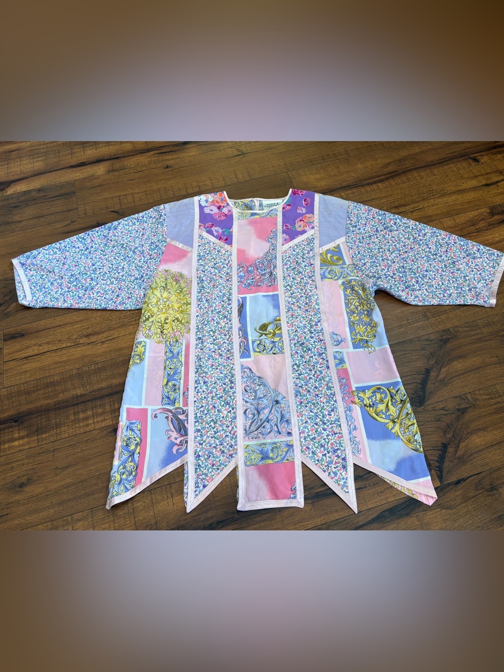 Vtg Maggie Shepherd Australia Tunic Top Blouse Patchwork Wearable Art Top Size M